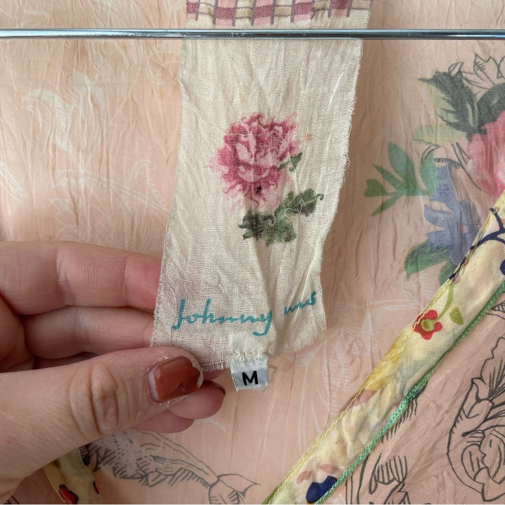 Johnny Was Peach Button-Up Tie Blouse - Picture 2 of 9